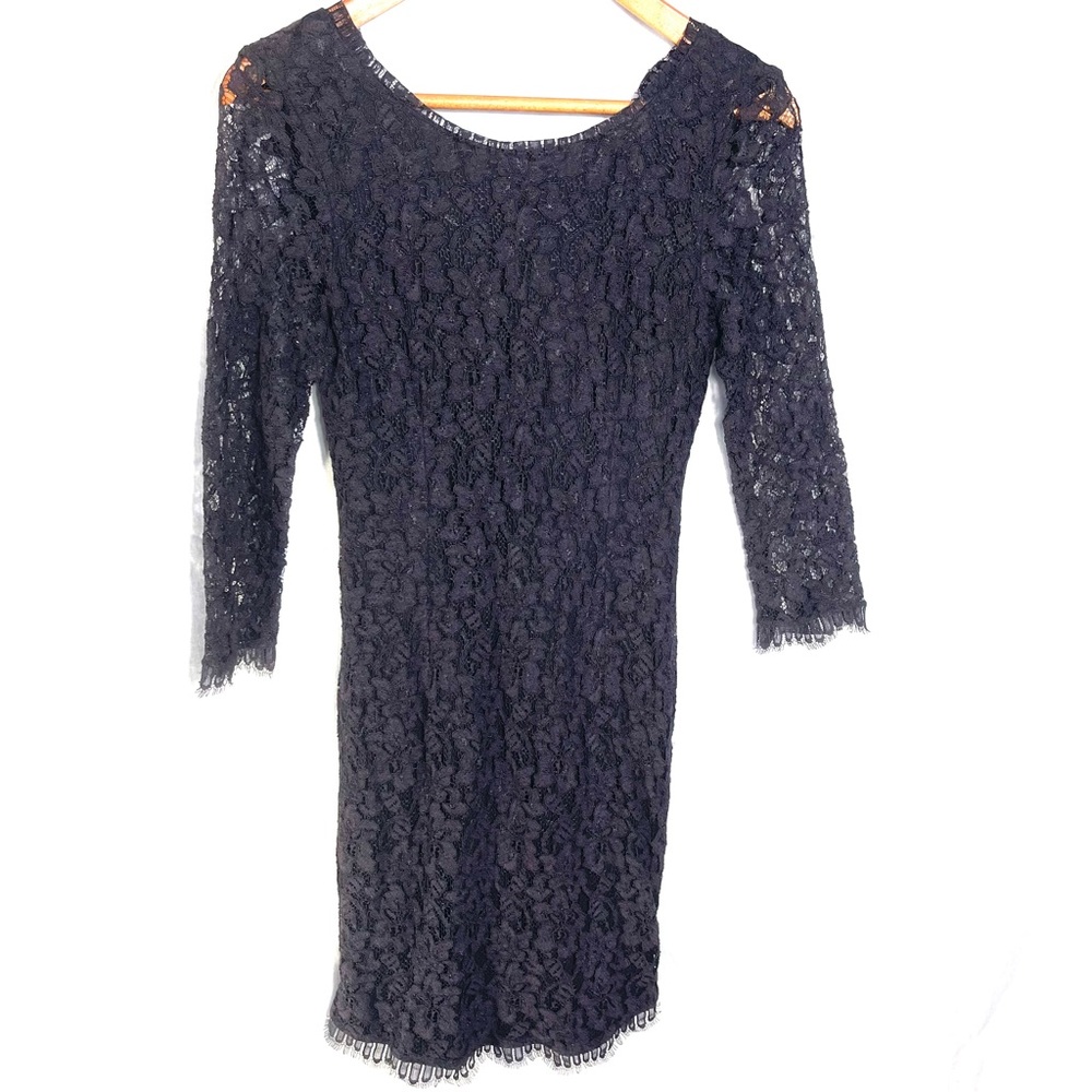 Carmen Marc Valvo Black Lace Sheath Dress/Gold Zip Back /4 /Holiday Ready